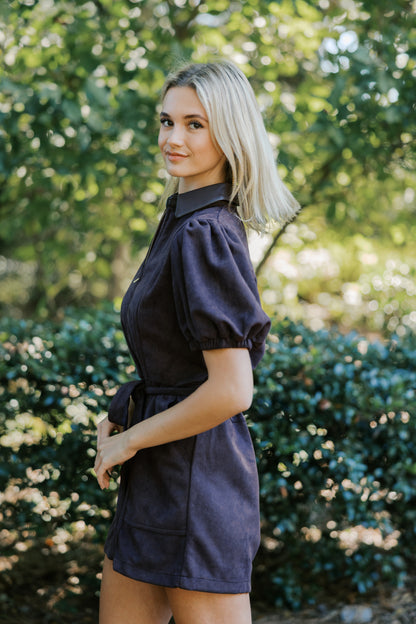 Zipper front puff sleeve jumpsuit