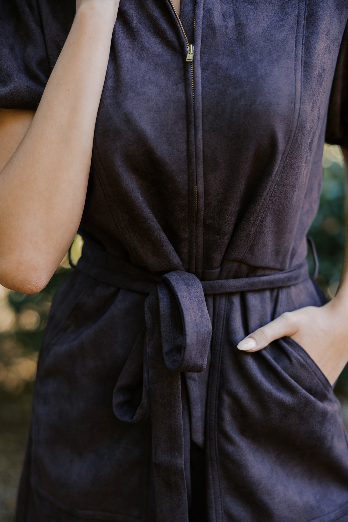 Zipper front puff sleeve jumpsuit