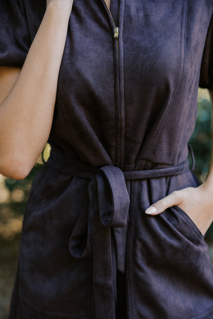 Zipper front puff sleeve jumpsuit