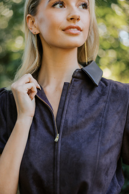 Zipper front puff sleeve jumpsuit