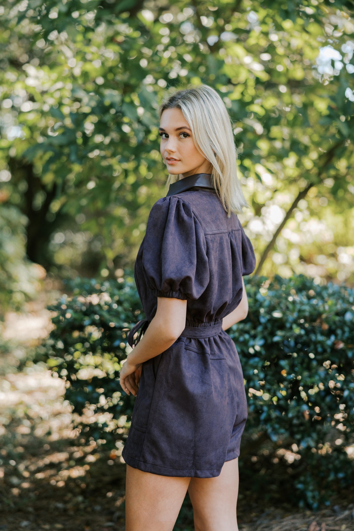 Zipper front puff sleeve jumpsuit
