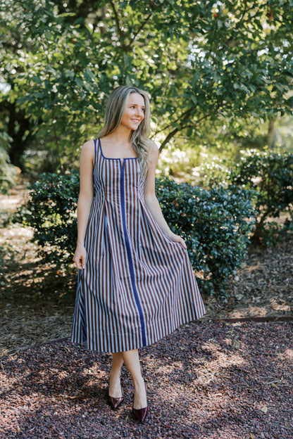 Striped Sleeveless Midi Dress