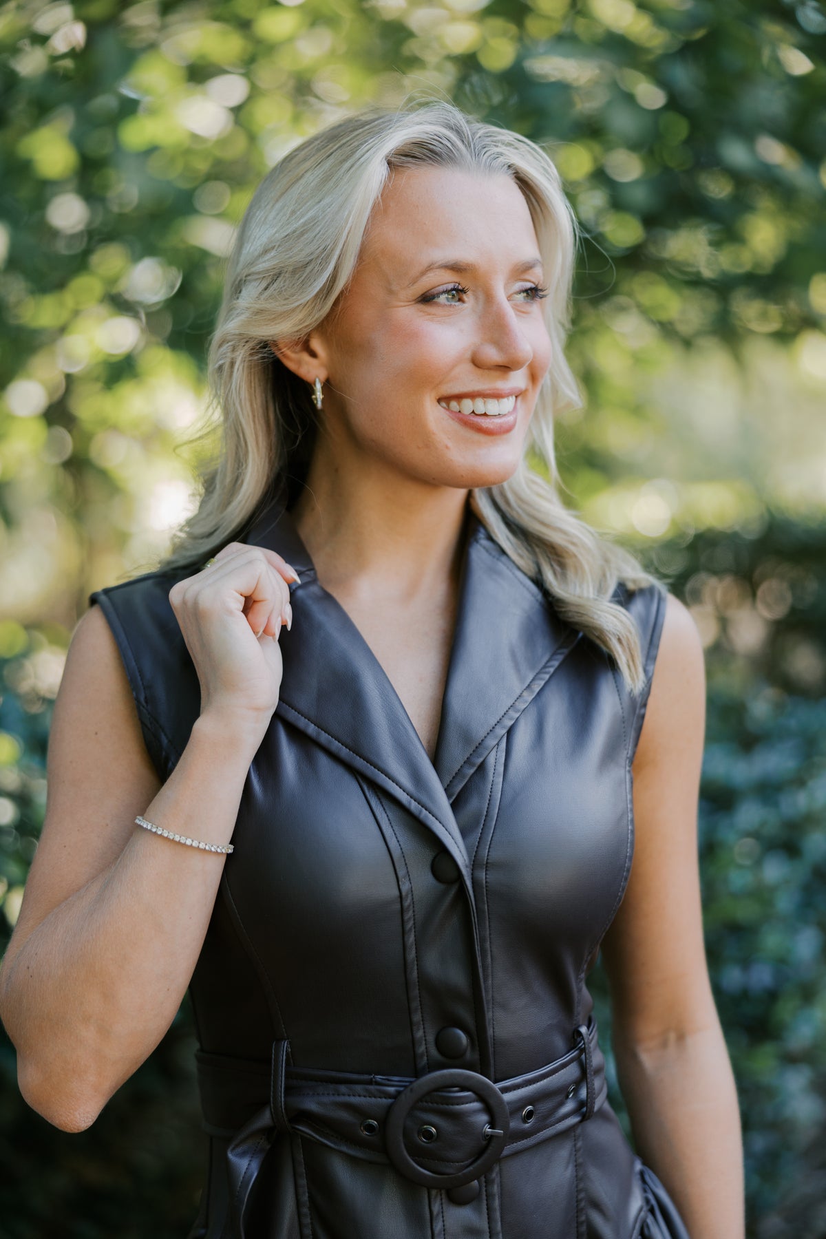 Faux Leather Belted Drop Waist Dress