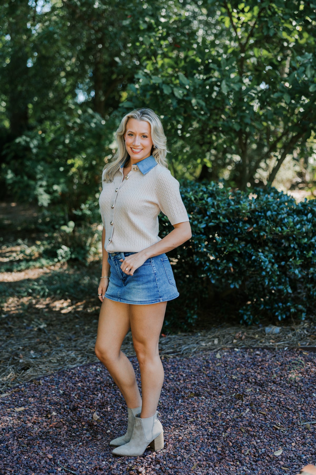 Denim Collar Cardigan