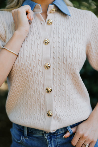Denim Collar Cardigan