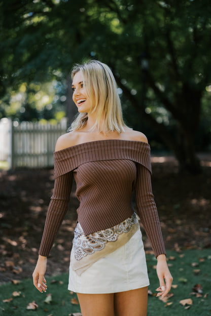 Ribbed Off-Shoulder Sweater