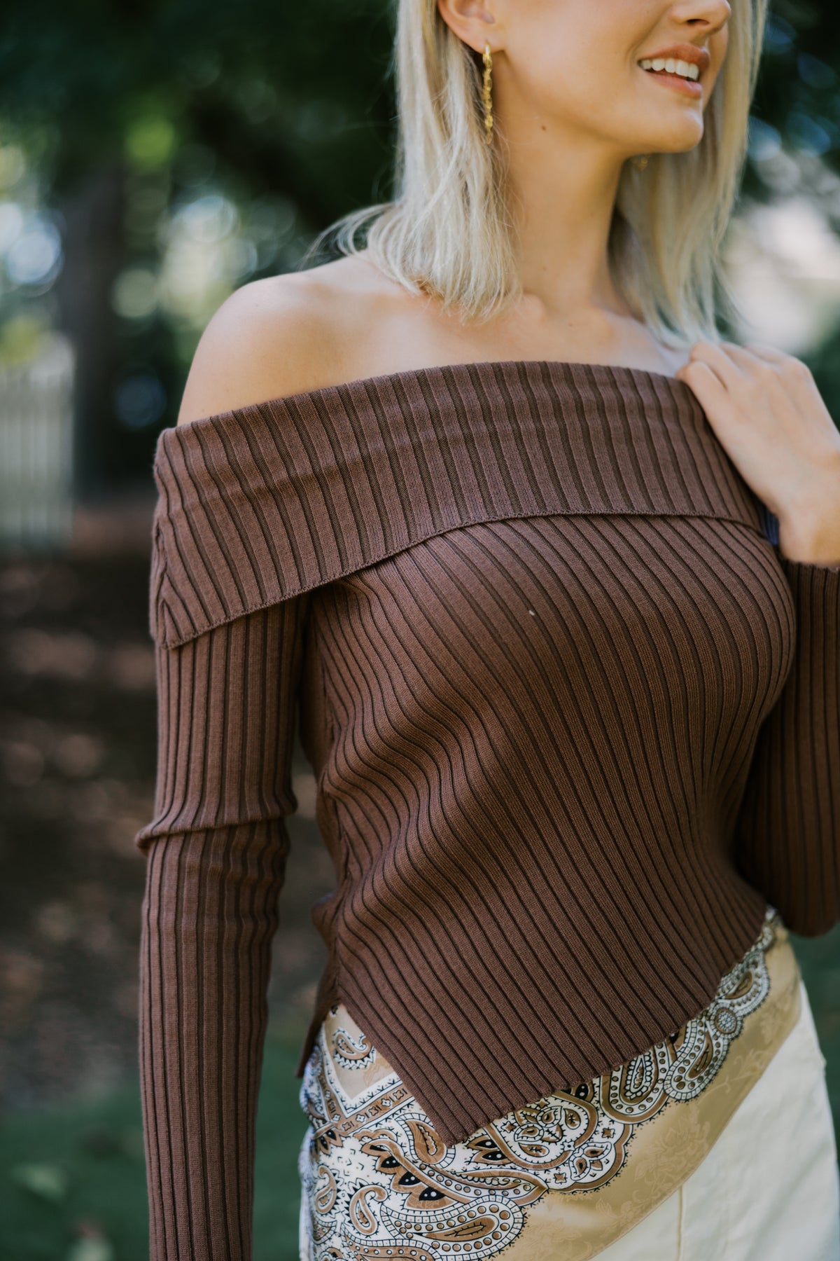 Ribbed Off-Shoulder Sweater