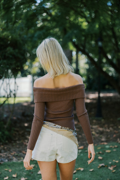 Ribbed Off-Shoulder Sweater