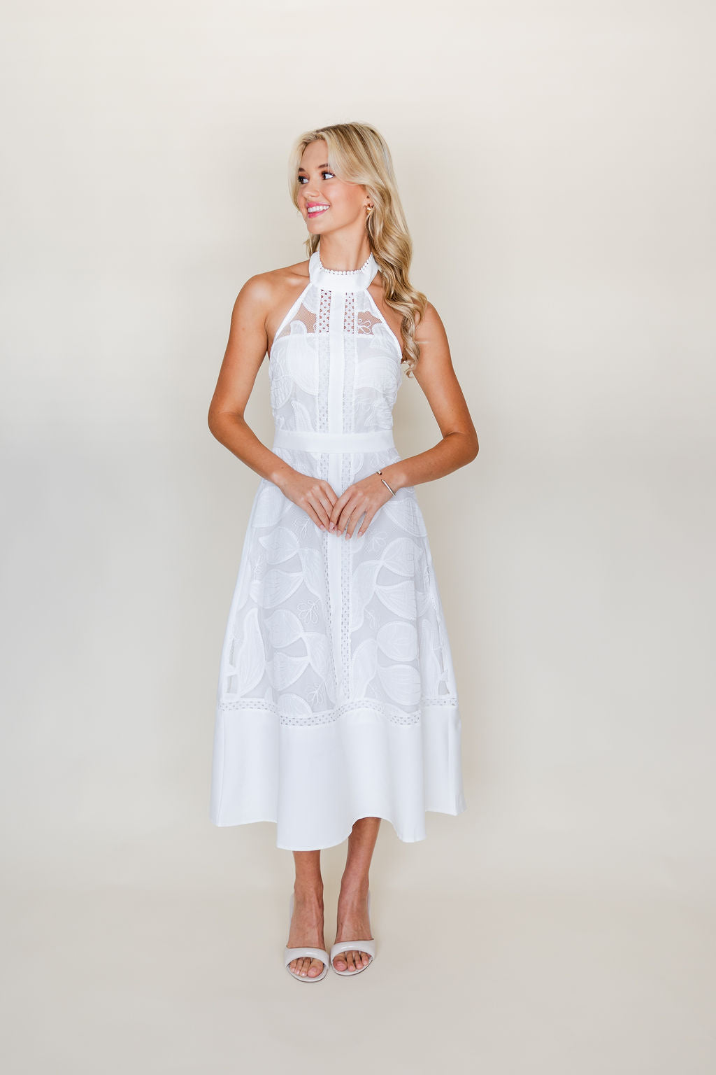 High Neck Lace Midi Dress