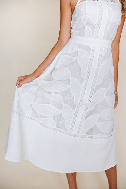 High Neck Lace Midi Dress