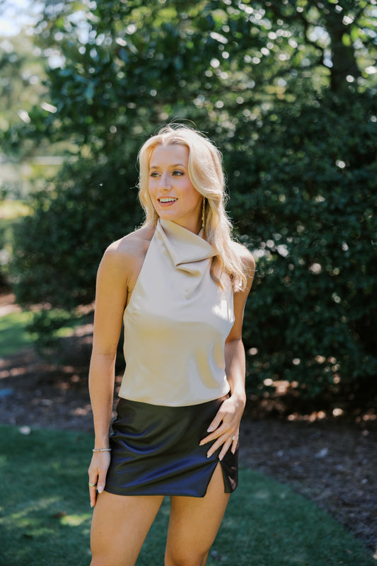 Simply Satin Cowl Halter Top