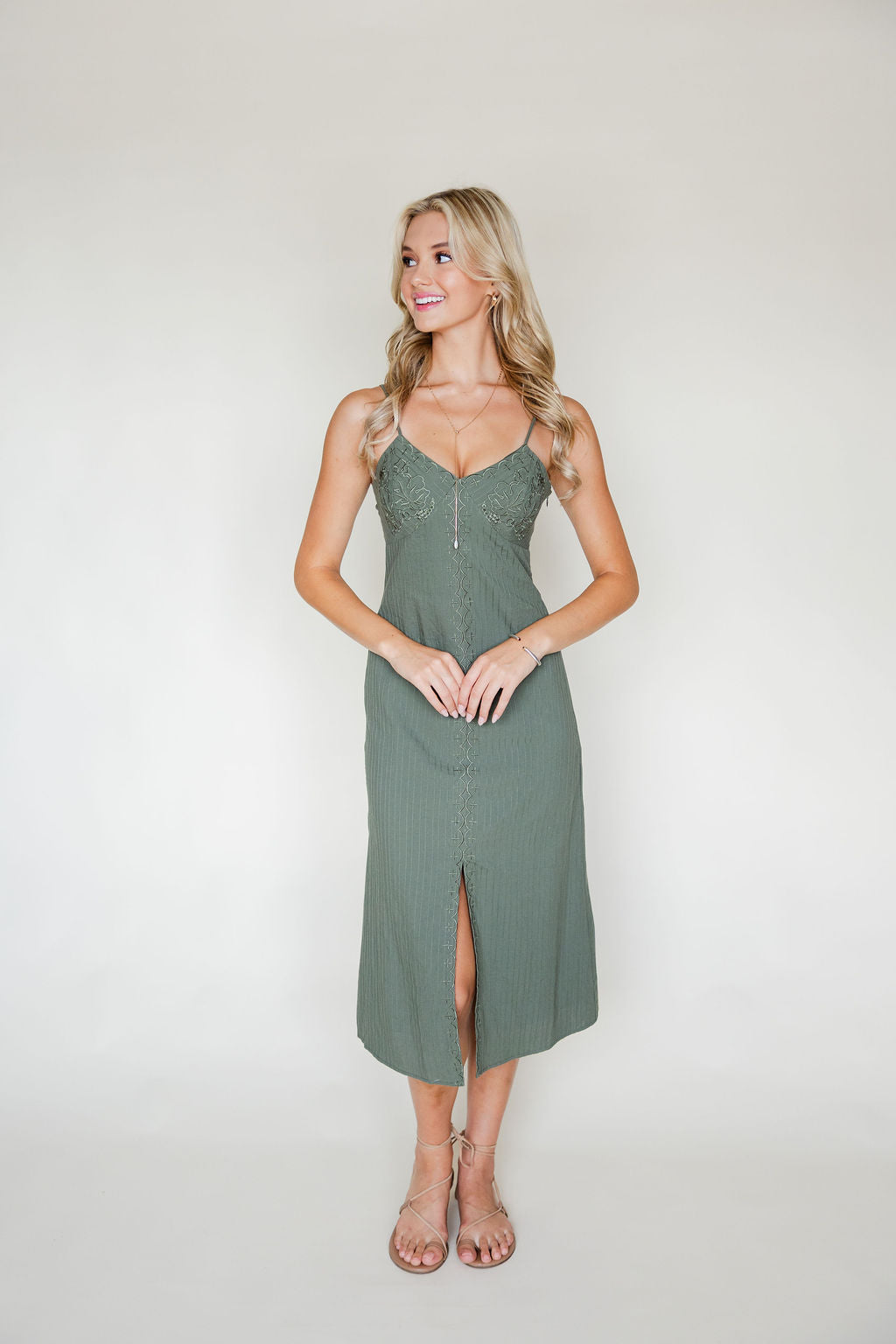 Millie Embroidered Midi Slip Dress