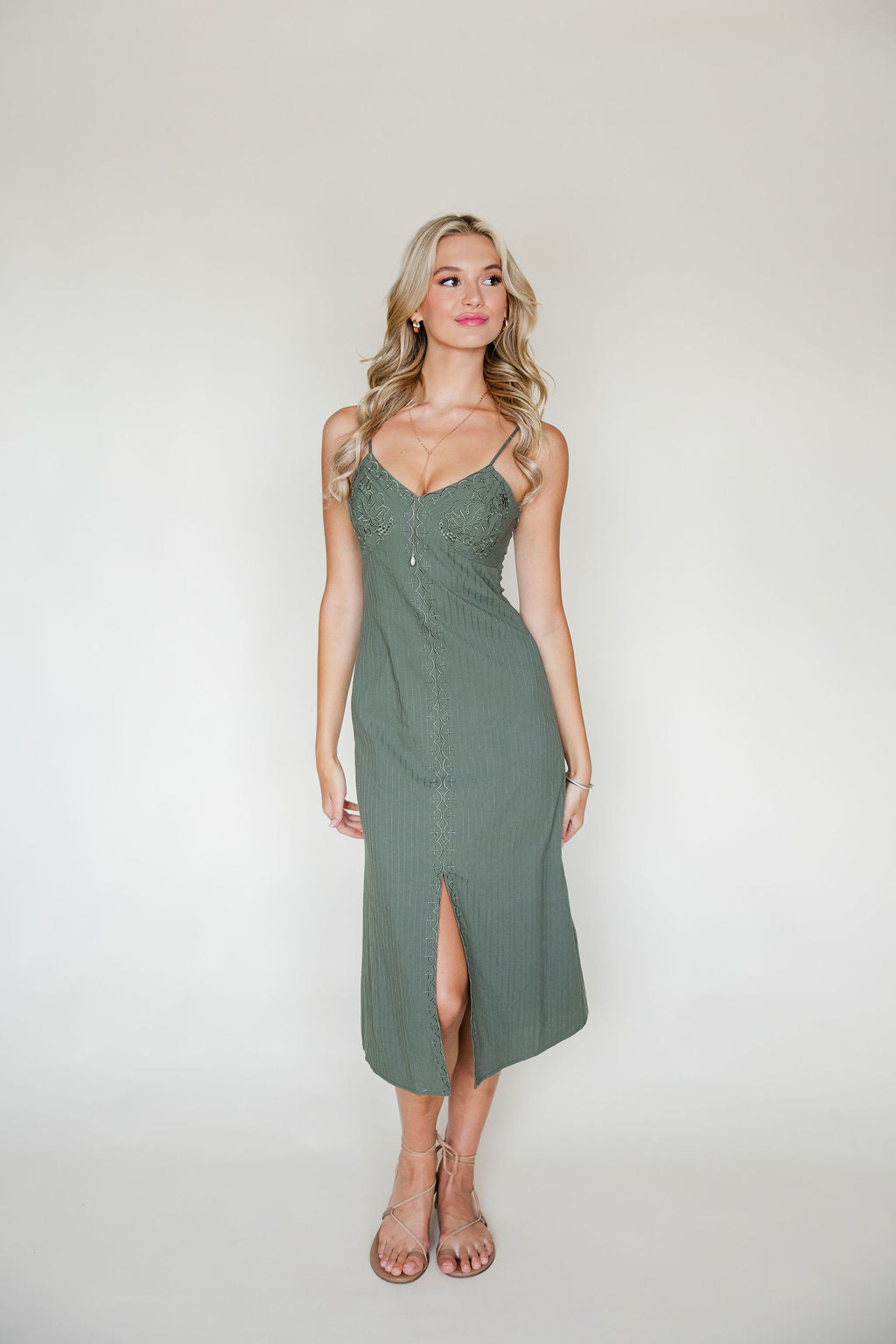 Millie Embroidered Midi Slip Dress