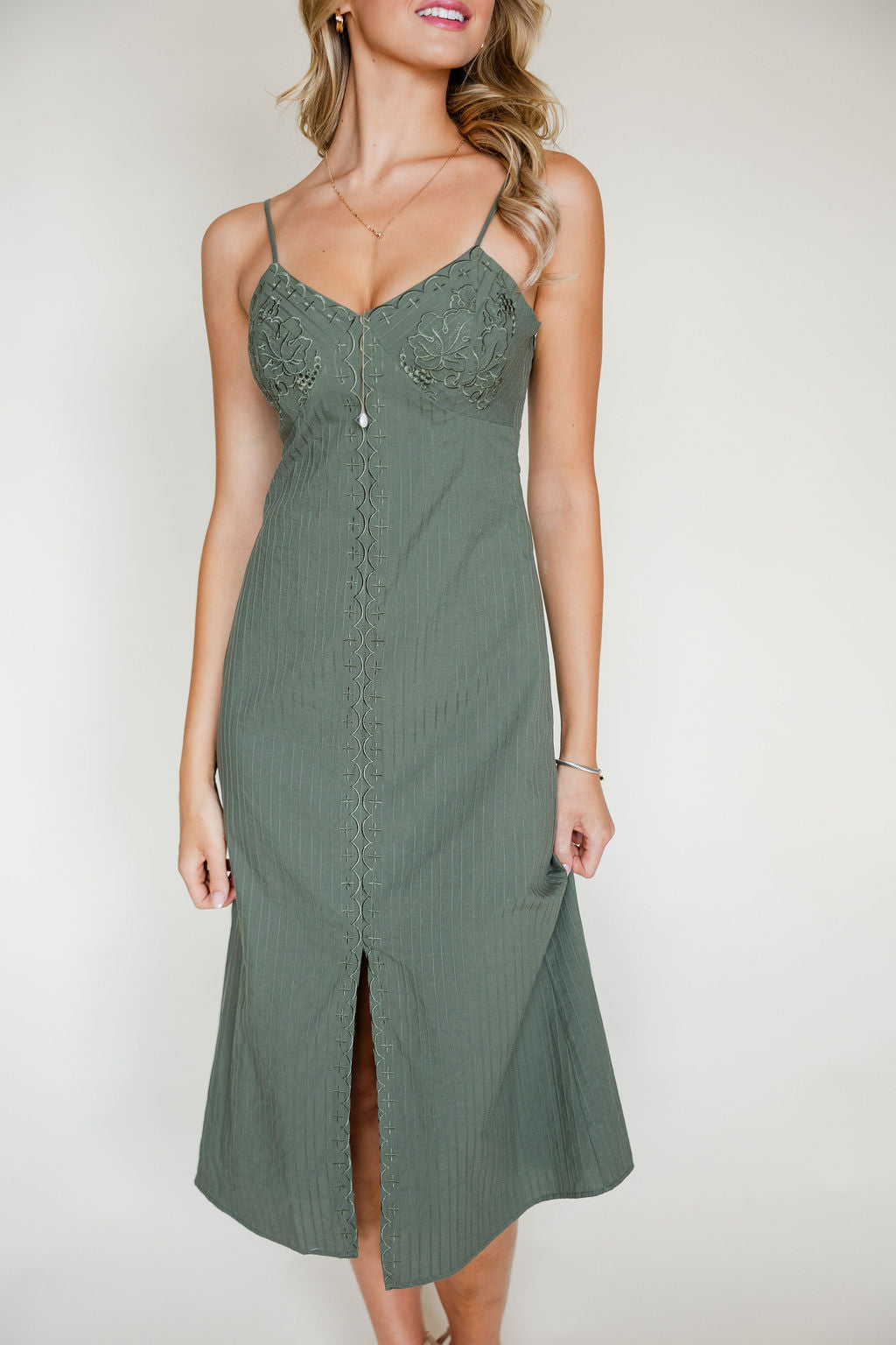 Millie Embroidered Midi Slip Dress