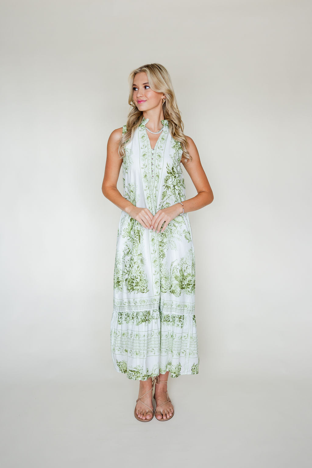Botanical Mock Neck Midi Dress