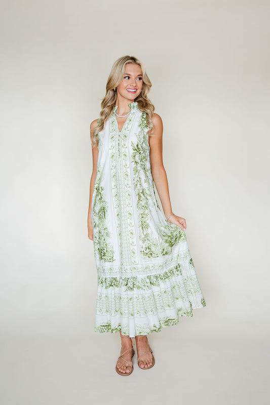 Botanical Mock Neck Midi Dress