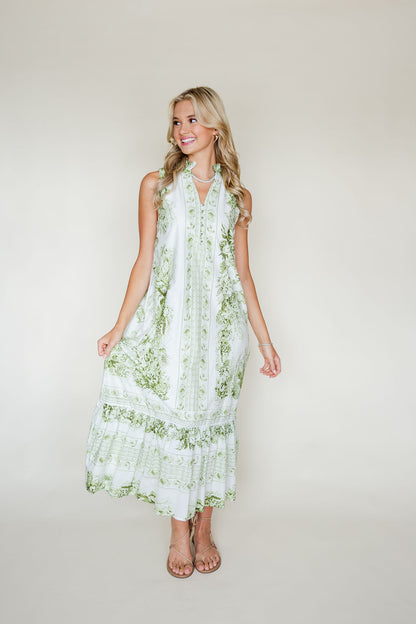 Botanical Mock Neck Midi Dress