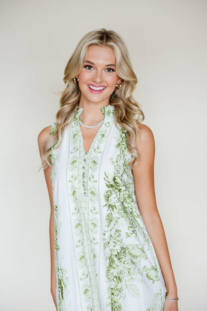 Botanical Mock Neck Midi Dress