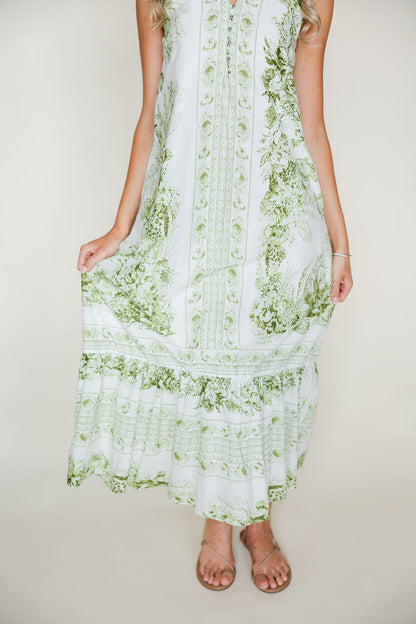 Botanical Mock Neck Midi Dress