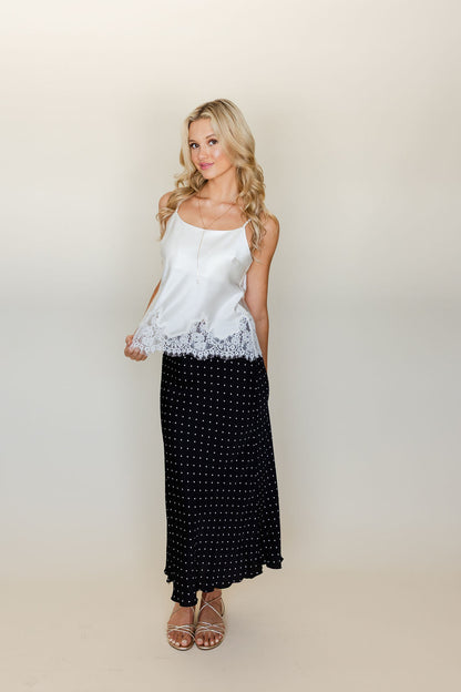 Polka Dot Satin Midi Skirt
