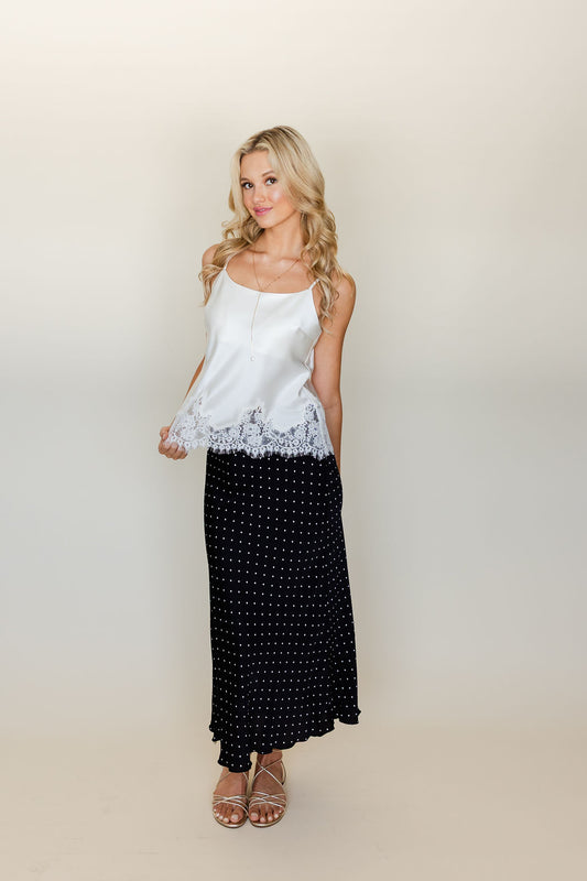 Polka Dot Satin Midi Skirt