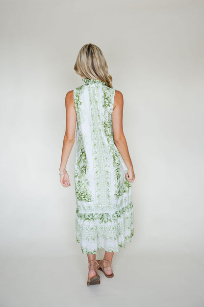 Botanical Mock Neck Midi Dress