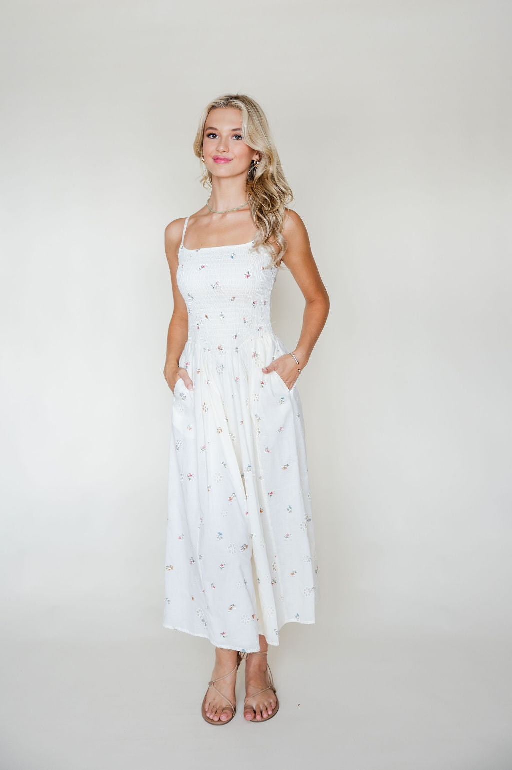 Smocked Detail Midi Dress