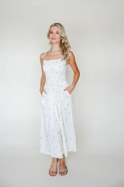 Smocked Detail Midi Dress