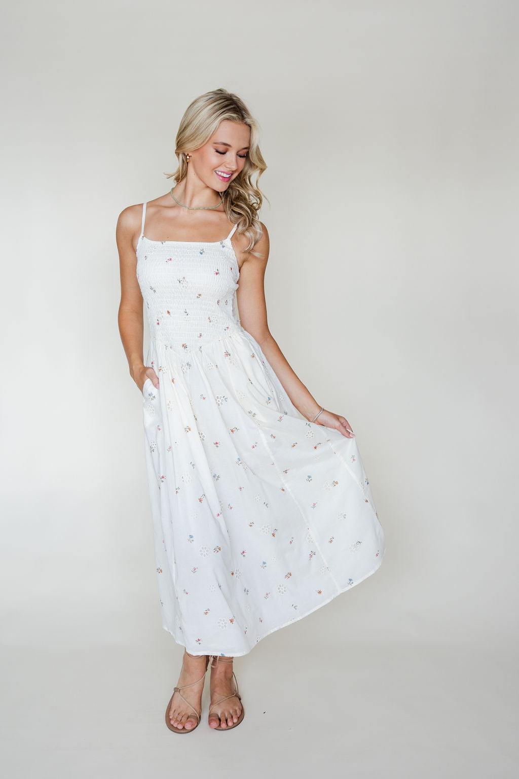 Smocked Detail Midi Dress