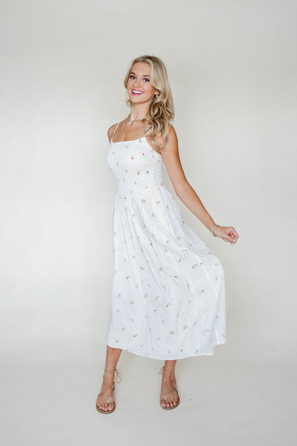 Smocked Detail Midi Dress
