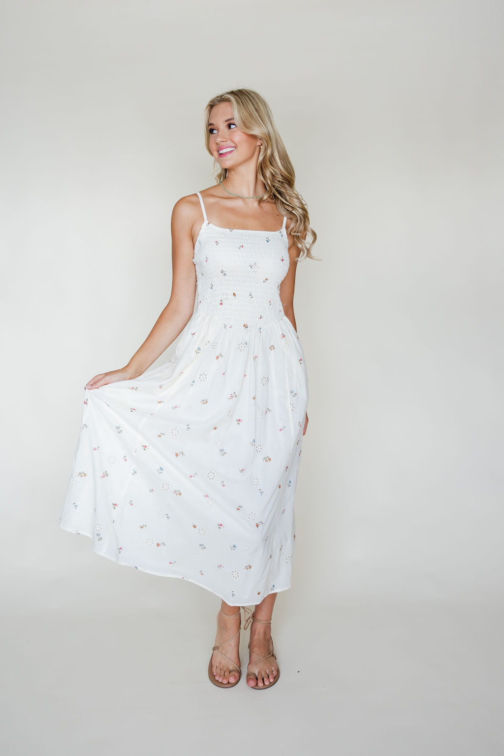 Smocked Detail Midi Dress