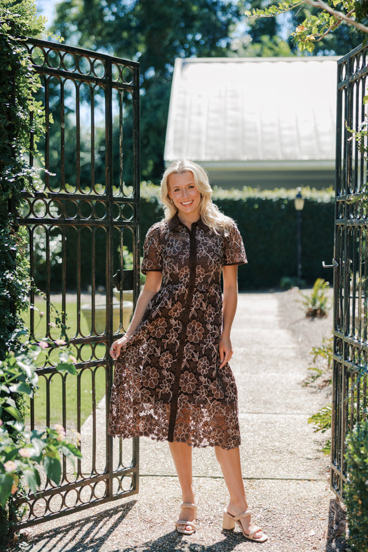 Lennon Short Sleeve Lace Shirt Midi Dress