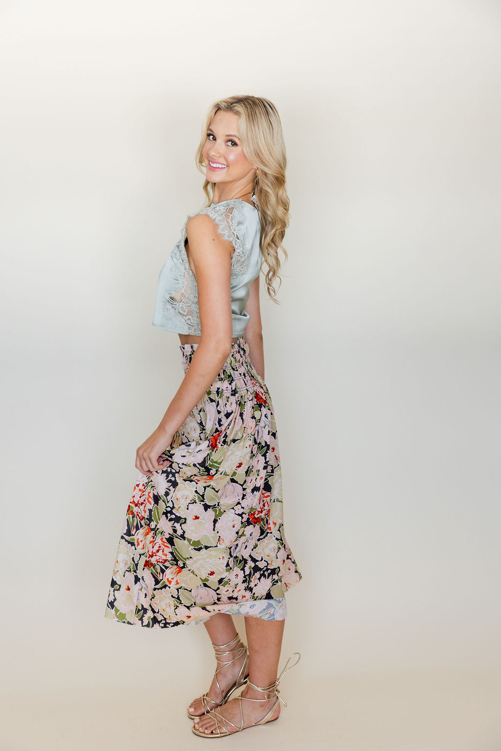 Smocked Waist Floral Skirt