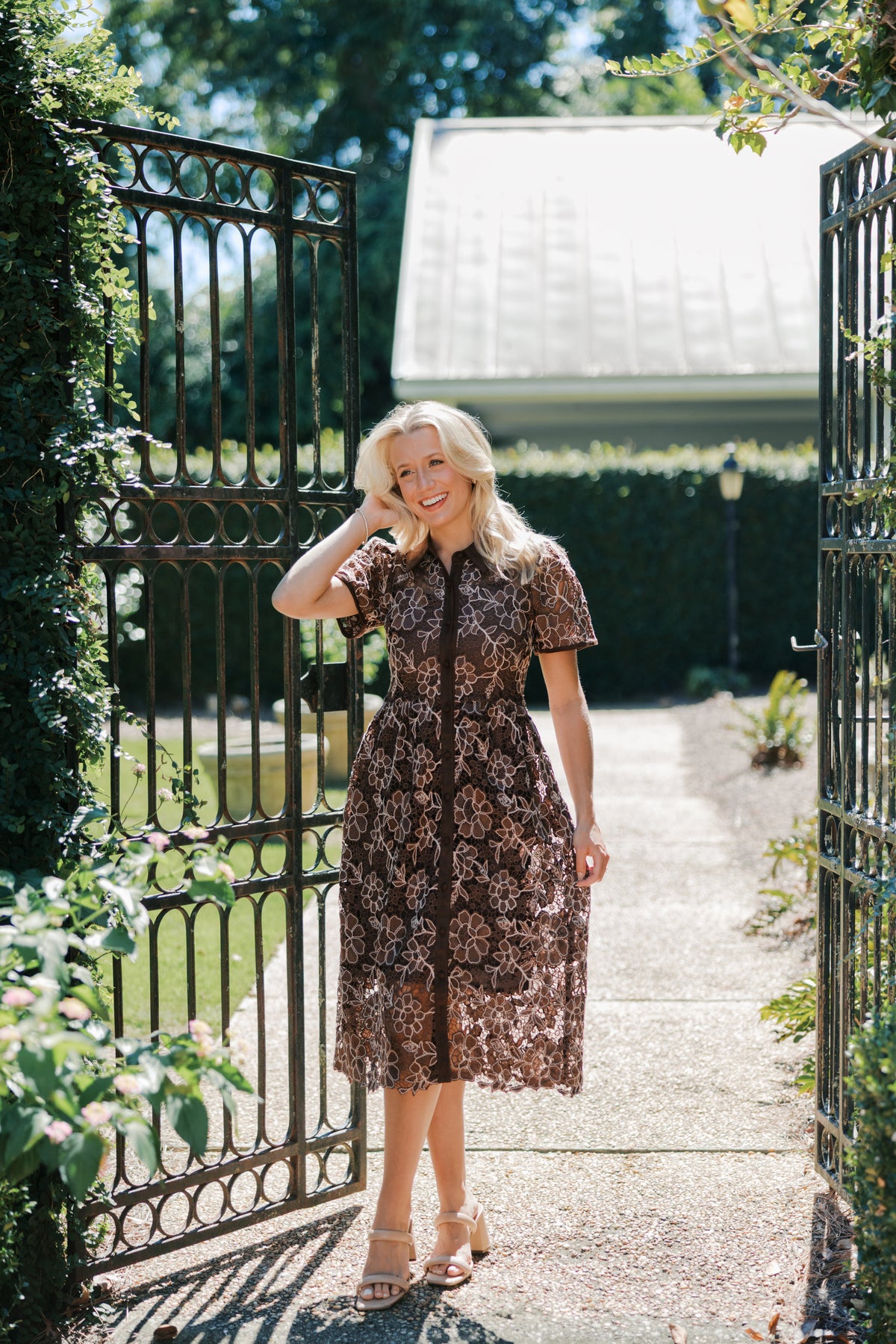 Lennon Short Sleeve Lace Shirt Midi Dress