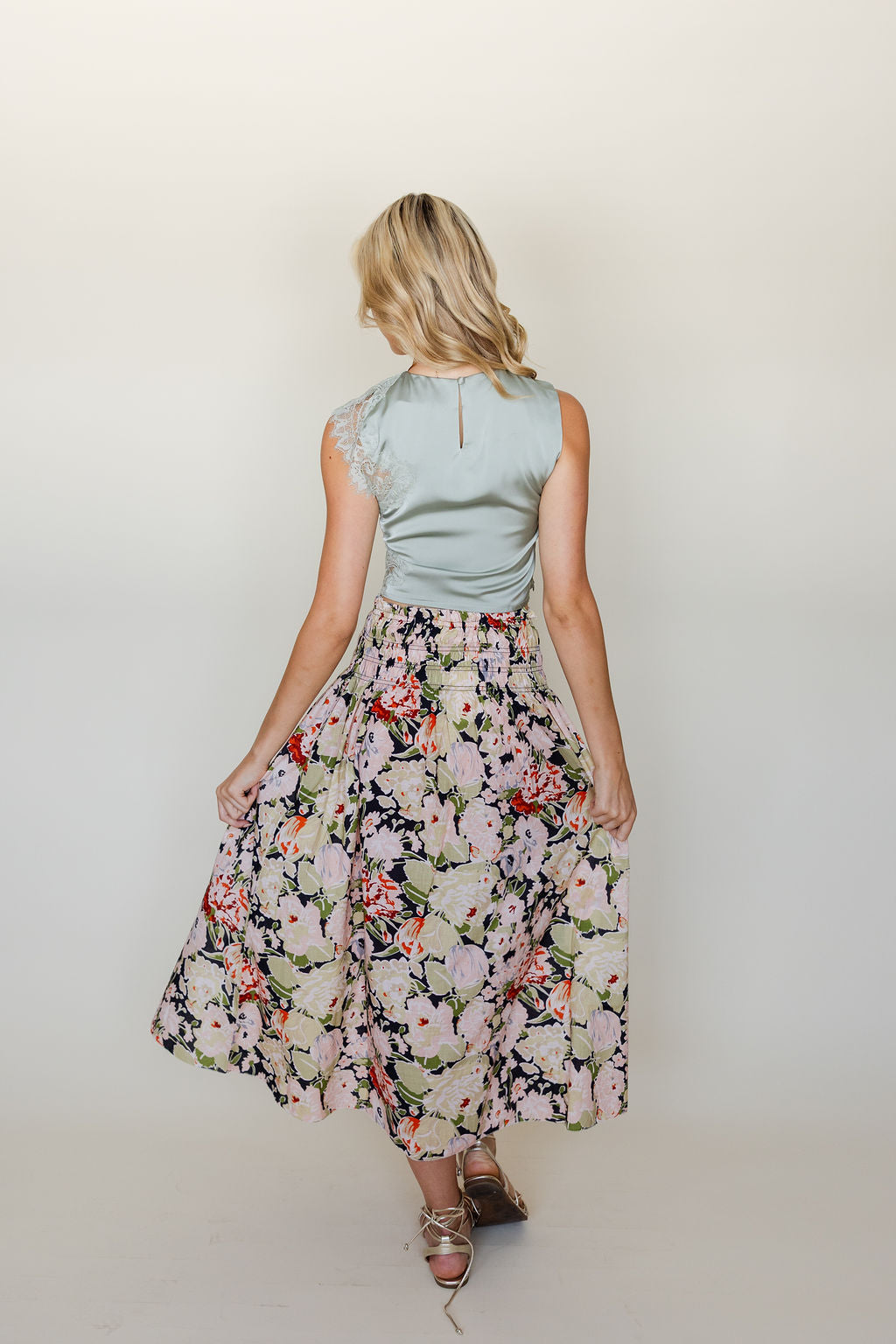 Smocked Waist Floral Skirt