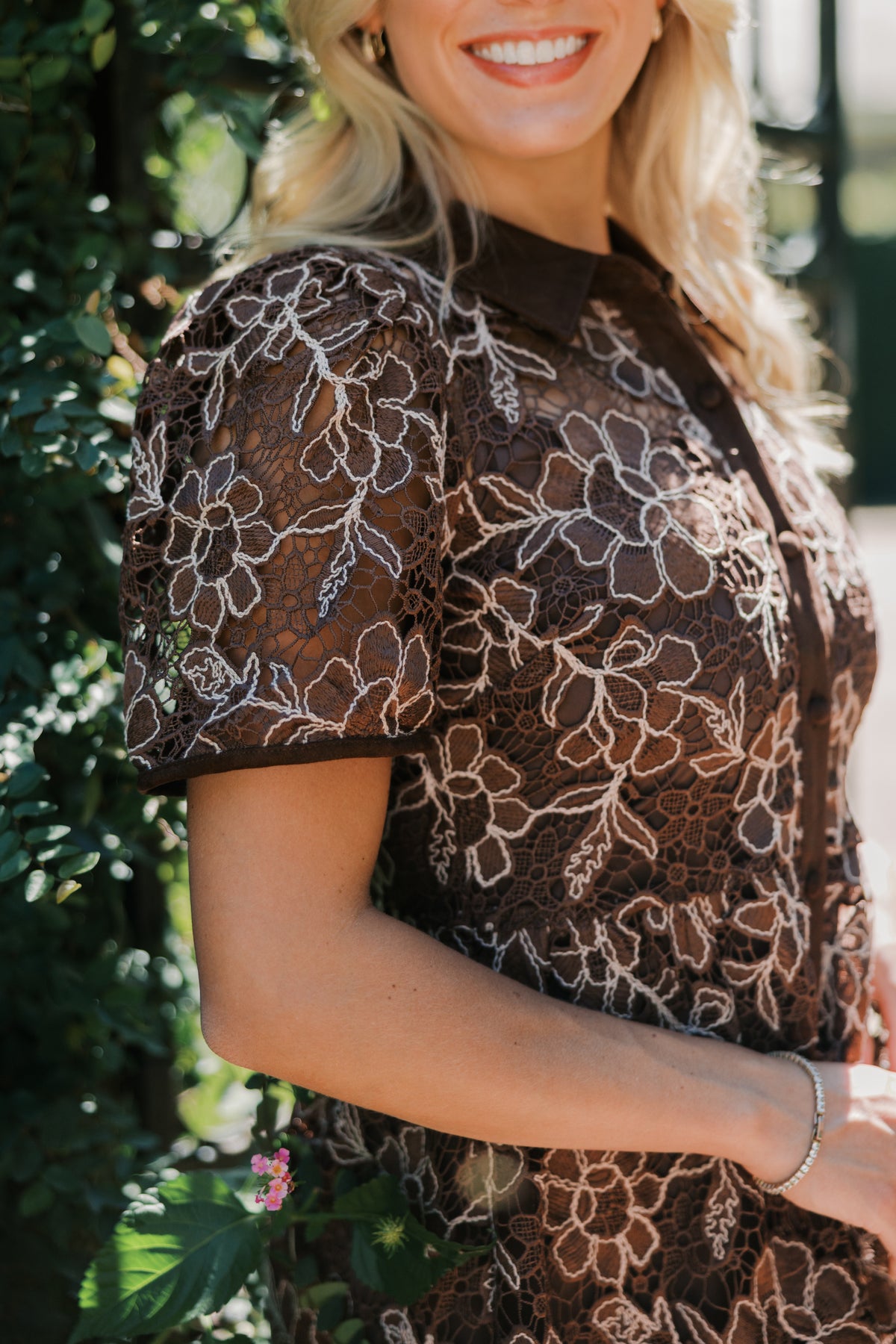 Lennon Short Sleeve Lace Shirt Midi Dress