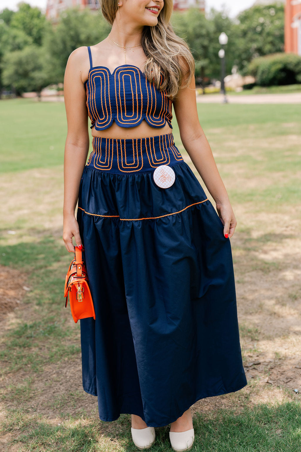 Contrast Binding Lace Trim Top & Skirt Set