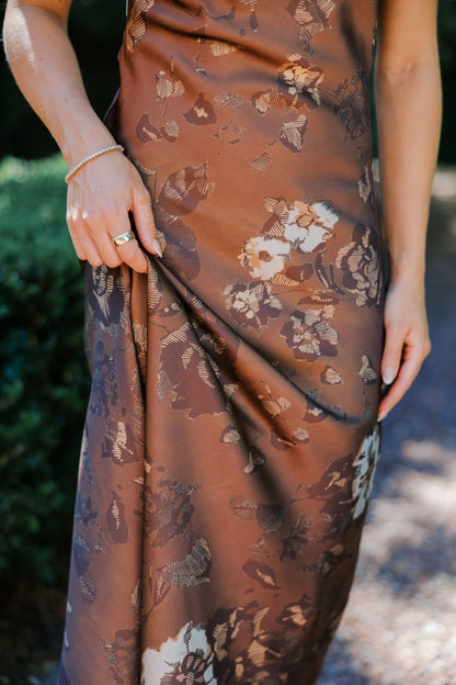 Tie Strap Satin Floral Dress