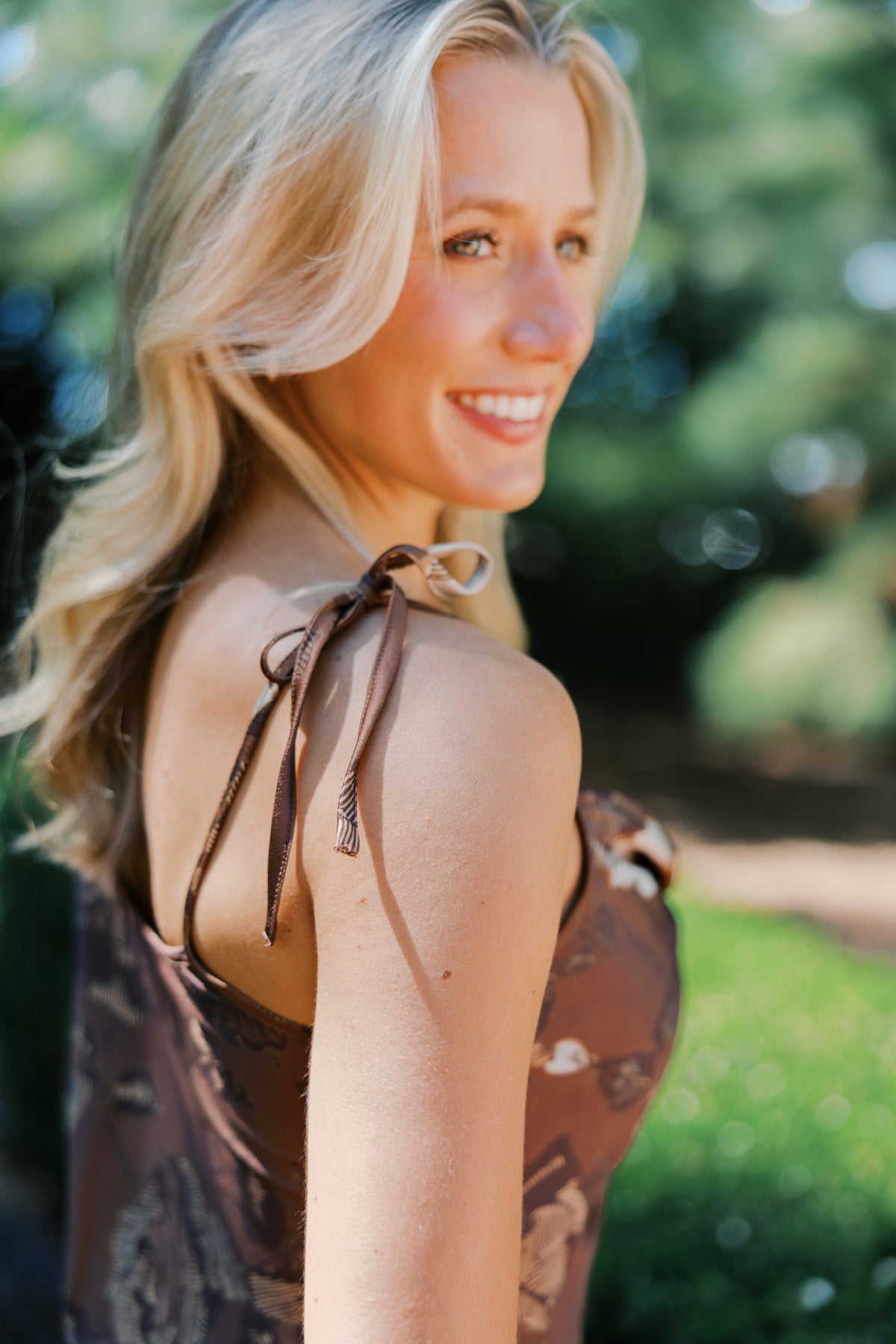 Tie Strap Satin Floral Dress