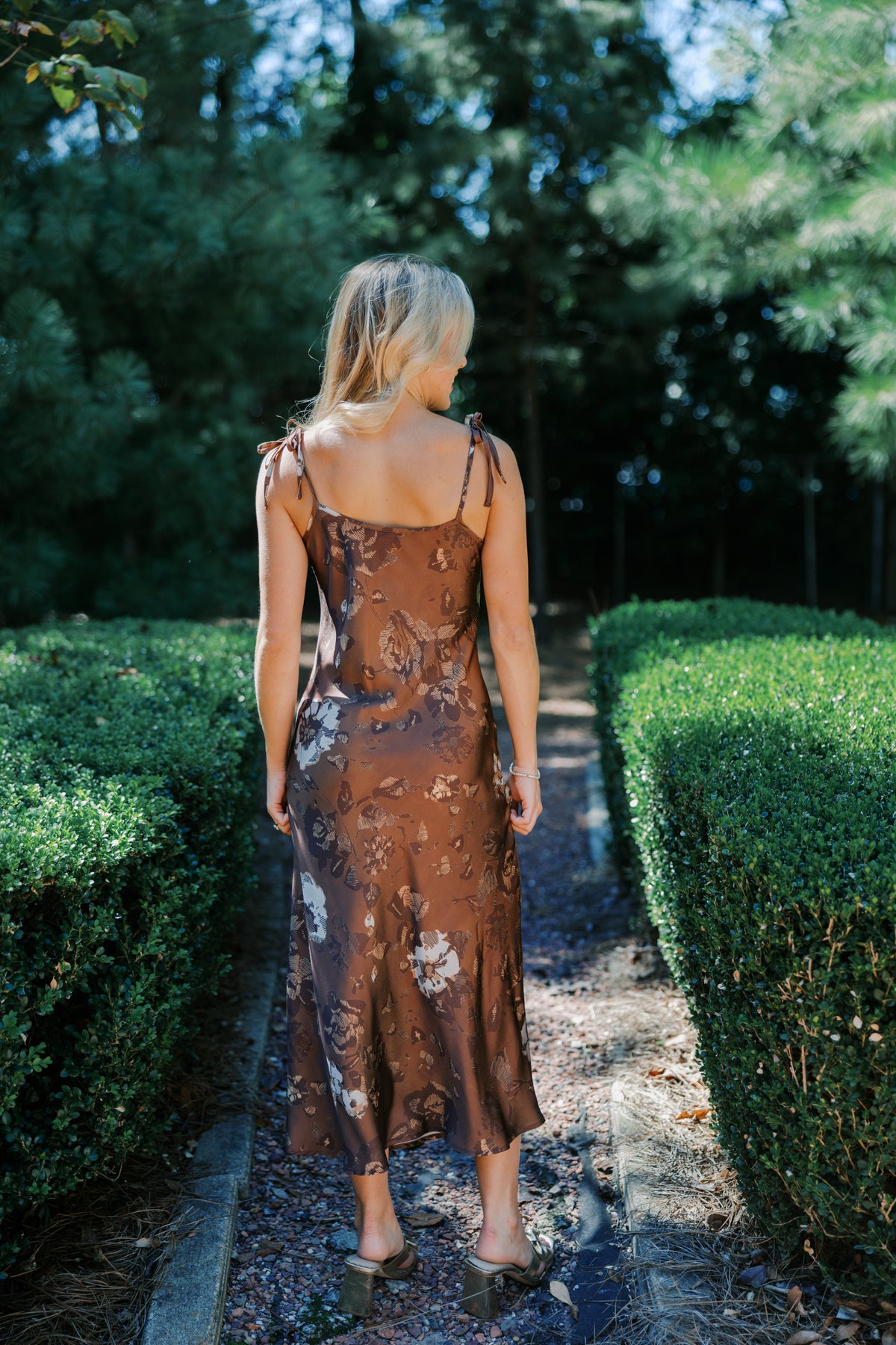 Tie Strap Satin Floral Dress
