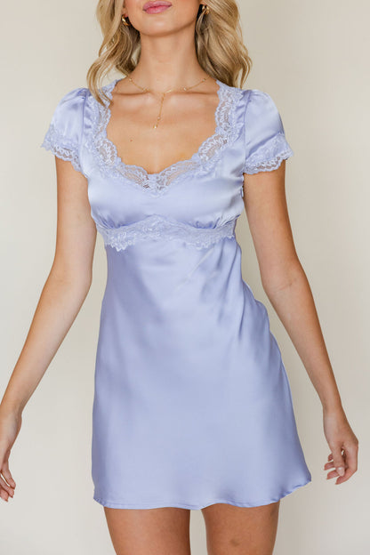 Lace Trim Neckline Mini Dress