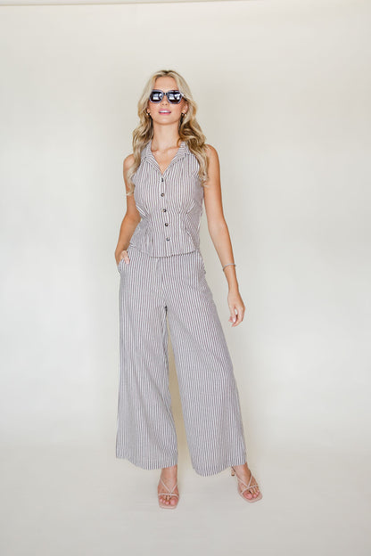 Striped Collared Top & Pants Set