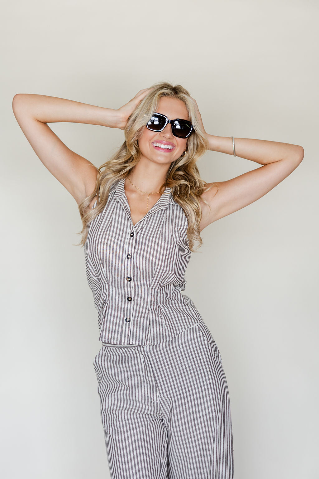 Striped Collared Top & Pants Set
