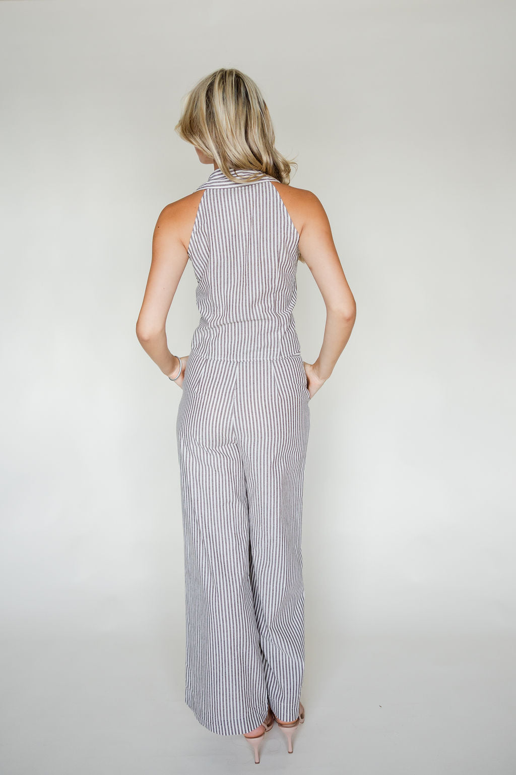 Striped Collared Top & Pants Set