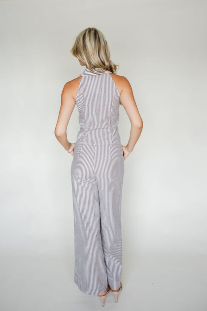 Striped Collared Top & Pants Set