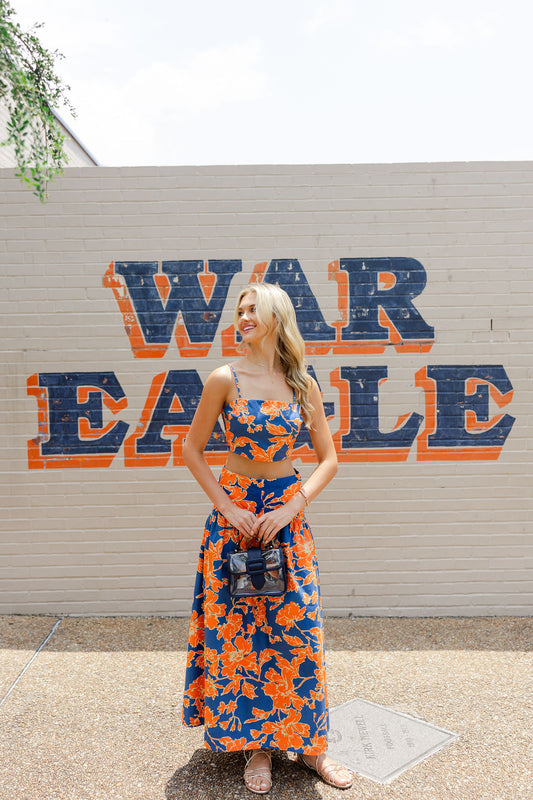 Contrast Floral Crop Top & Skirt Set