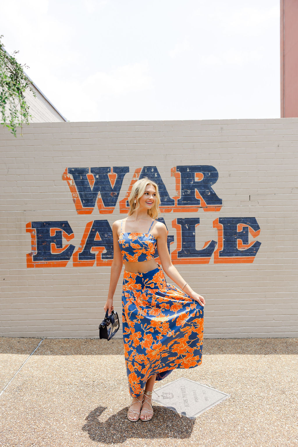 Contrast Floral Crop Top & Skirt Set