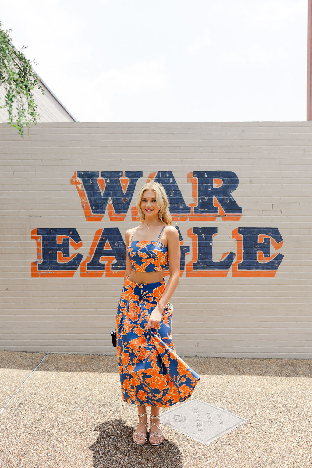 Contrast Floral Crop Top & Skirt Set