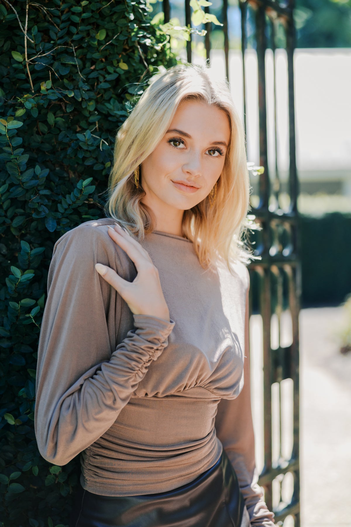 DRAPED LONG SLEEVE KNIT TOP