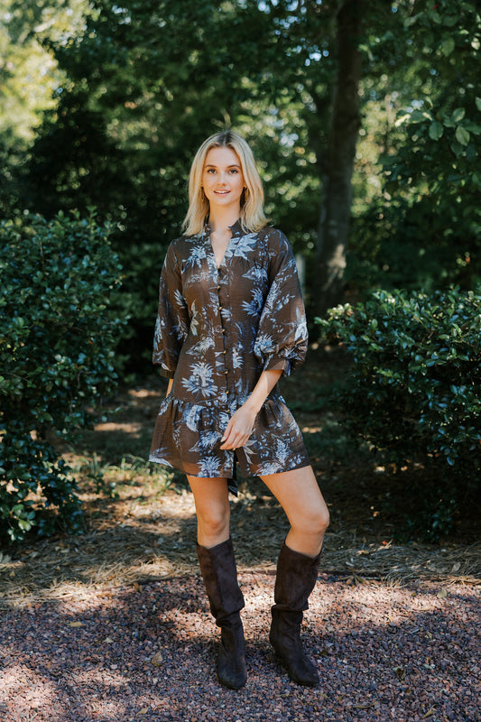 Quarter Sleeve Dress with Waist Tie